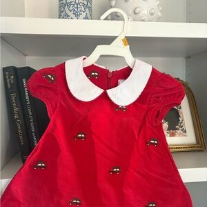 Red Corduroy Kids Dress with White Collar